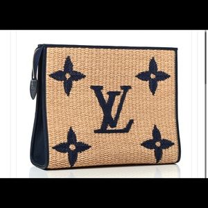 LOUIS VUITTON Raffia Calfskin Monogram Pouch 26 Blue